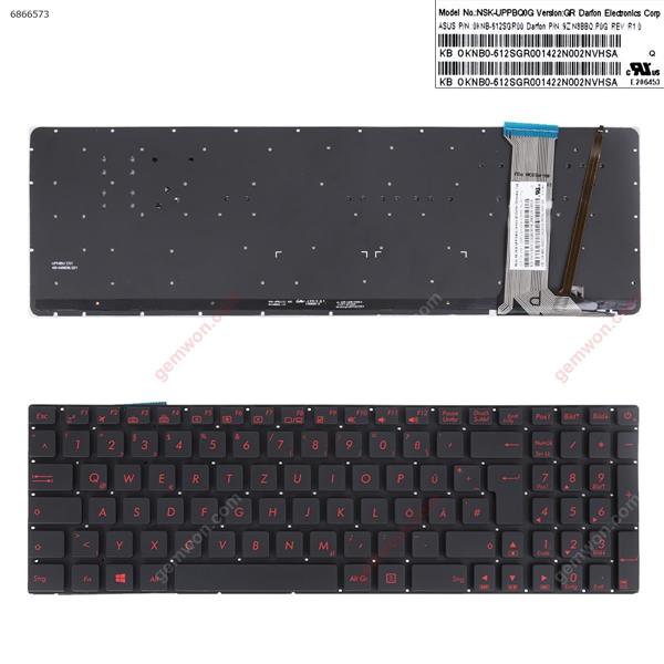 ASUS G551J  GL551J  N551J  GL771J  BLACK  (Backlit , Red Printing WIN8 )  GR NSK-UPPBQ0G 0KNB-612SGR00 9ZN8BBQ.P0G Laptop Keyboard (OEM-A)
