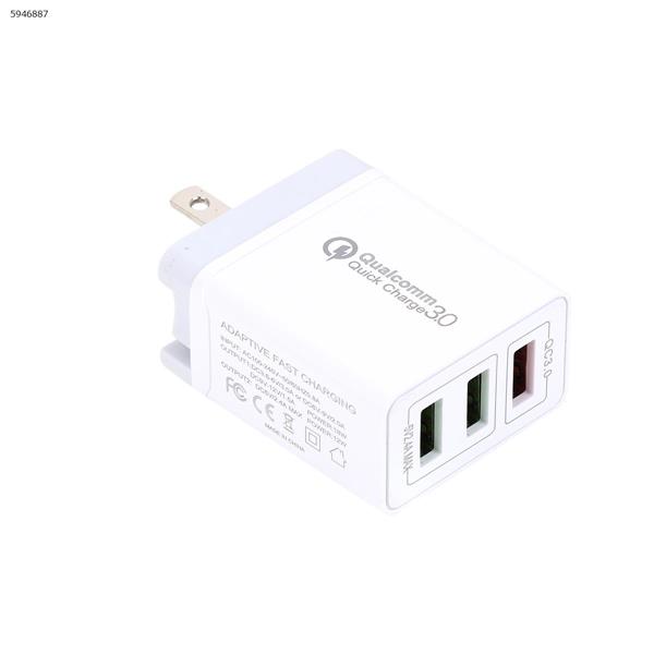 Quick Charge 3.0 USB Fast Wall Charger, 30W 3 Ports USB Travel Quick Charger Adapter QC 3.0 Fast Charging Block Foldable Plug Compatible for iPhone, Samsung S9/S9+/S8/S7/S6  Charger & Data Cable White folding US