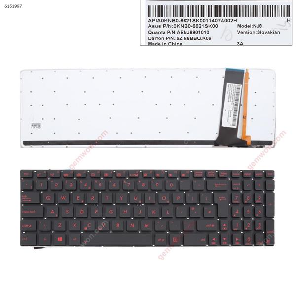 ASUS N56 N550 N56V U500VZ N76 N76VM N76VJ BLACK( Backlit,RED Printing Win8) OEM UK NJ8 0KNB0-6621SK00 AENJ8901010 SZ.N8BBQ.K09 Laptop Keyboard ()