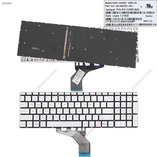 HP Pavilion 15-DA 250 255 G7 Gen7 SILVER (With Backlit Board ，Small Enter WIN8) UK NSK-XN0SG PK1328B1B00 Laptop Keyboard ()