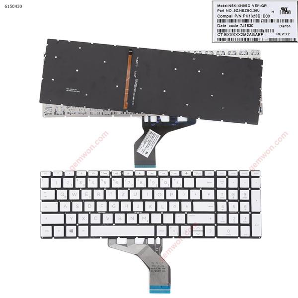 HP Pavilion 15-DA 250 255 G7 Gen7 SILVER (With Backlit Board ，Small Enter WIN8) GR NSK-XN0SC PK1328B1B00 Laptop Keyboard ()