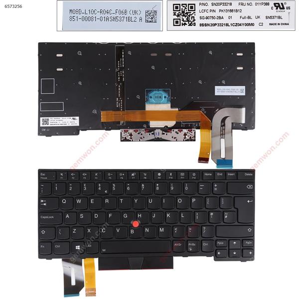 LENOVO T490S  L490 E490  BLACK FRAME BLACK  ( with point stick，Backlit win8 ) UK SN20P33218 PK131661B12 Laptop Keyboard (Original)