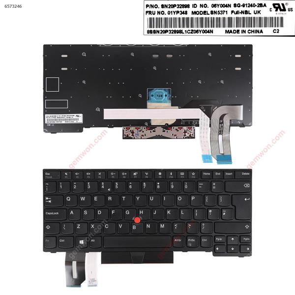 LENOVO T490  BLACK FRAME BLACK  ( with point stick，win8 ) UK SN20P32888 Laptop Keyboard (Original)