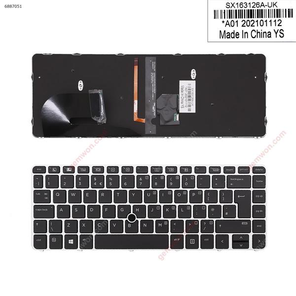 HP EliteBook 840 G3 SILVER FRAME BLACK (with point, Backlit, Win8) OEM UK SX163126A Laptop Keyboard (OEM-A)