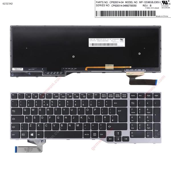 Fujitsu Lifebook E753 E754 E557 E756 SILVER FRAME BLACK (Backlit Win8) UK MP-12S96GBJD85W Laptop Keyboard (Original)