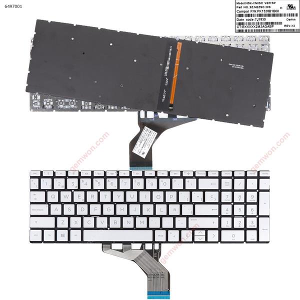 HP Pavilion 15-DA 250 255 Gen7 Silver (backlit ，Small Enter,WIN8)  ☞	 SP NSK-XN0SC PK1328B1B00 Laptop Keyboard (OEM-B)