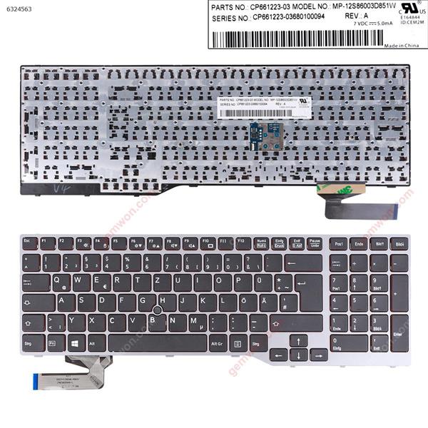 Fujitsu Lifebook E753 E754 SILVER FRAME BLACK (Redside，with Point Win8) Reprint GR MP-12S86003D851W Laptop Keyboard (Reprint)