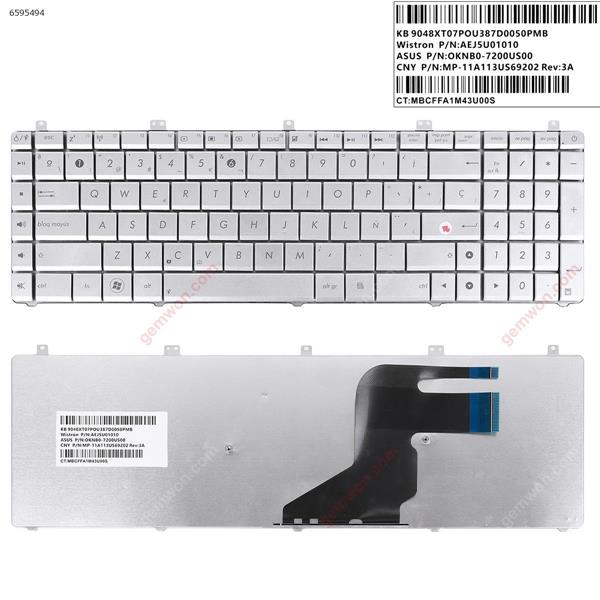 ASUS N55 SILVER (Small Enter) SP AEJ5U01010  OKNB0-7200US00  MP-11A113US69202 Laptop Keyboard (OEM-A)