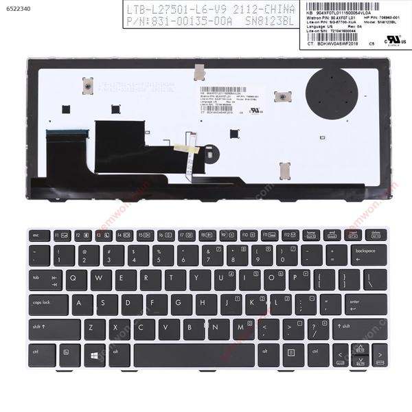 HP EliteBook 820 G1 SILVER FRAME BLACK (Backlit,with point) US 819877-001 6037B0113301 Laptop Keyboard (OEM-B)