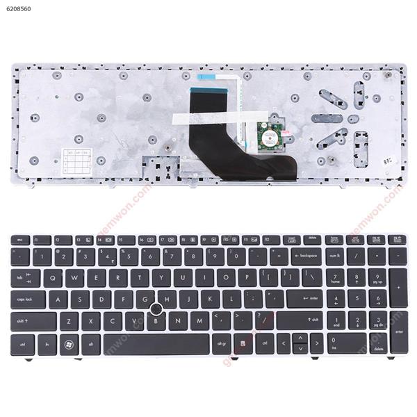 HP ProBook 6560B/EliteBook 8570P 8560P SILVER FRAME BLACK(With Point stick) US 550112G00-035-G 9Z.N6GUF.201 HX201 641181-001 Laptop Keyboard (OEM-B)