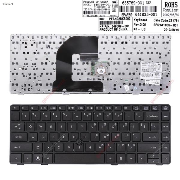 HP EliteBook 8460P BLACK FRAME BLACK(With Piont Stick)	 US 635769-001  6037B0053801 Laptop Keyboard (OEM-B)
