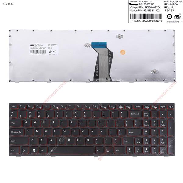 LENOVO Y500 BLACK FRAME BLACK(Redside For Win8) US T4B8-TC 25207342 PK130N02C04 9Z.N5SBC.502 Laptop Keyboard (OEM-A)