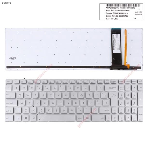 ASUS N56 N550 N56V U500VZ N76 N76VM N76VJ SILVER( Backlit,Win8) OEM  UK NSK-UPPBQ0U P/N 0KNB-612SUK00 9Z.N8BBQ P0U Laptop Keyboard (OEM-A)
