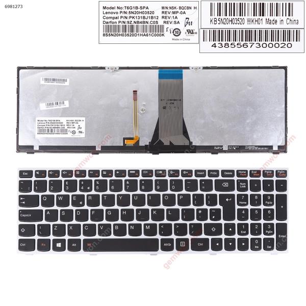 LENOVO G50-70 SILVER FRAME BLACK(Backlit For Win8) UK N/A Laptop Keyboard (Original)