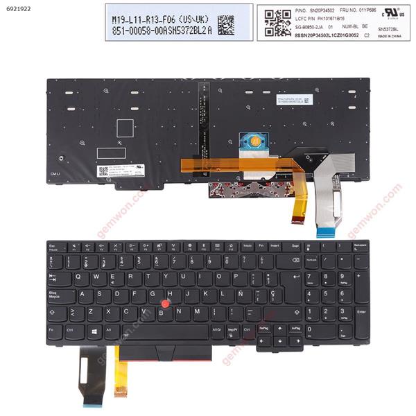 IBM Thinkpad E580 E585 E590 L580 L590 T590 BLACK FRAME BLACK (Backlit with point stick ,For Win8) OEM SP SG-90850 2EA 01 P/N SN20P34506 PK131671B23 Laptop Keyboard (OEM-A)