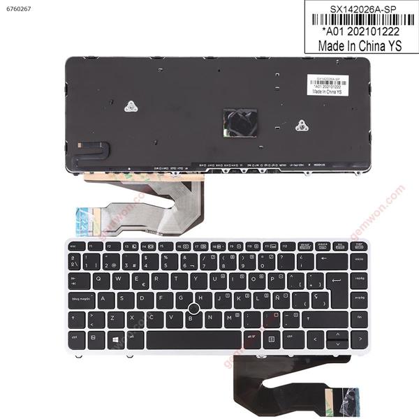 HP EliteBook 840 G1 SILVER FRAME BLACK (Backlit,With Point stick)OEM  SP SX142026A-SP Laptop Keyboard (Original)