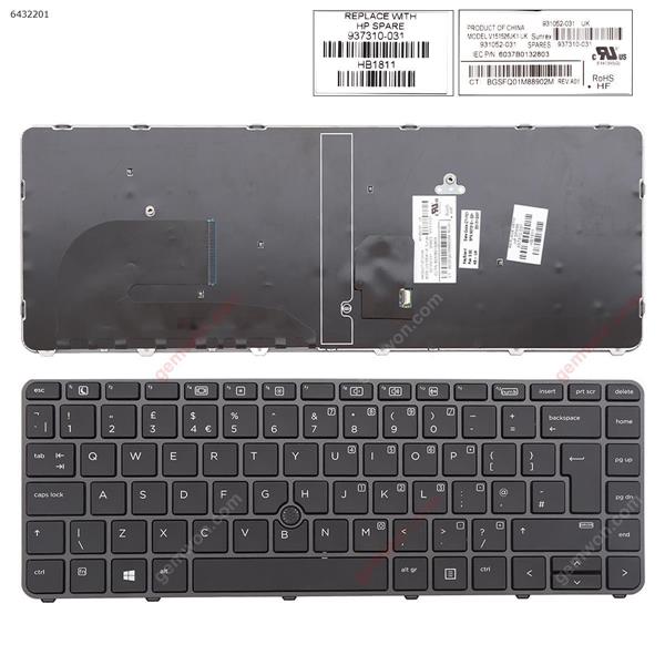 HP EliteBook 840 G3 GRAY FRAME BLACK (with point,Win8) UK V151526JK1  6037B0132803 Laptop Keyboard (OEM-B)