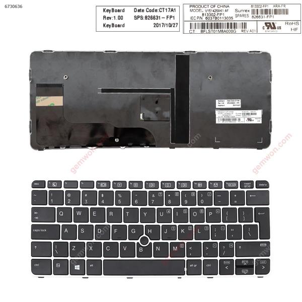 HP EliteBook 820 G3 SILVER FRAME BLACK (with point,Win8)Big Enter US N/A Laptop Keyboard (Original)