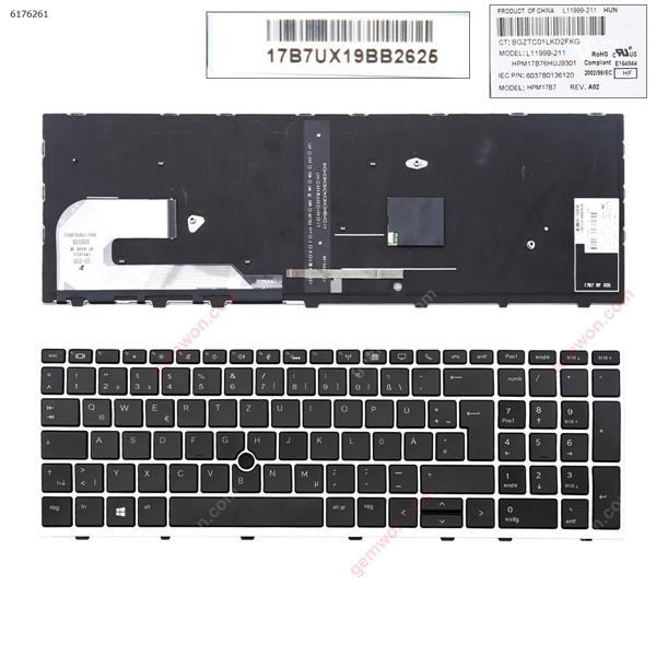 HP EliteBook 850 G5 SILVER FRAME BLACK (Backlit , with point )   GR HPM17B7 L11999-071  6037B0136126 Laptop Keyboard (OEM-B)