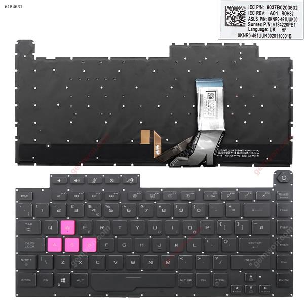 ASUS ROG Strix Scar III G512 L 3 PLUS G531 S5D G531GT G531G g531gu g531gd BLACK (Full Colorful Backlit,WIN8  WASD is Pink) UK P/N:6037B0203602 0KNR0 461UUK00 V184226PE1 461UUK0020110001F Laptop Keyboard (Original)