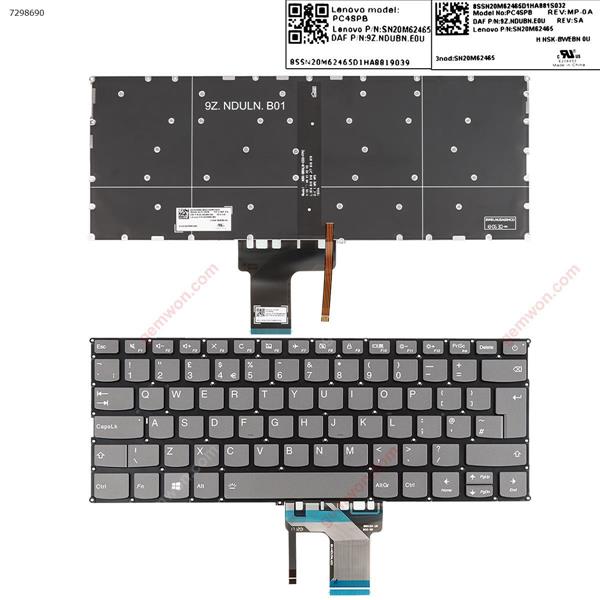 Lenovo IdeaPad 720s-14ikb 720s-14ikb GRAY (Backlit,Without FRAME,WIN8)  UK PC4SP8  9Z.N0UBN.E8U Laptop Keyboard (OEM-B)