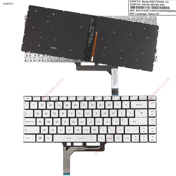 MSI GS65 GS65 Stealth GS65VR MS-16Q2 SILVER (Backlit,Without FRAME) WIN8  UK NSK-FDABN 0U  9Z.NEVBN.A0U Laptop Keyboard (OEM-B)