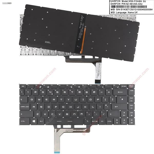 MSI GS65 GS65 Stealth GS65VR MS-16Q2 BLACK(Backlit,Without FRAME) WIN8  UK NSK-FDABN 0U  9Z.NEVBN.A0U Laptop Keyboard (OEM-B)