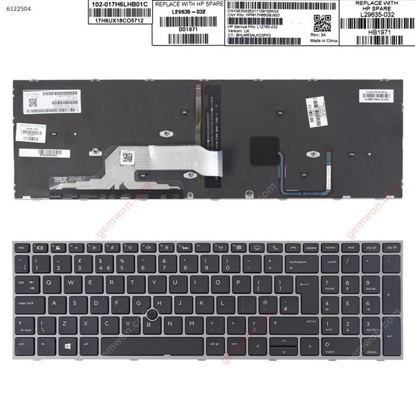 HP ZBOOK 15 17 G5 G6 GRAY FRAME BLACK (Backlit ， with point, Reprint,Win8) UK CNYAEXW2E011109300KPRF P/N:HPM17H66GBJ920  L12765-032 Laptop Keyboard (Original)