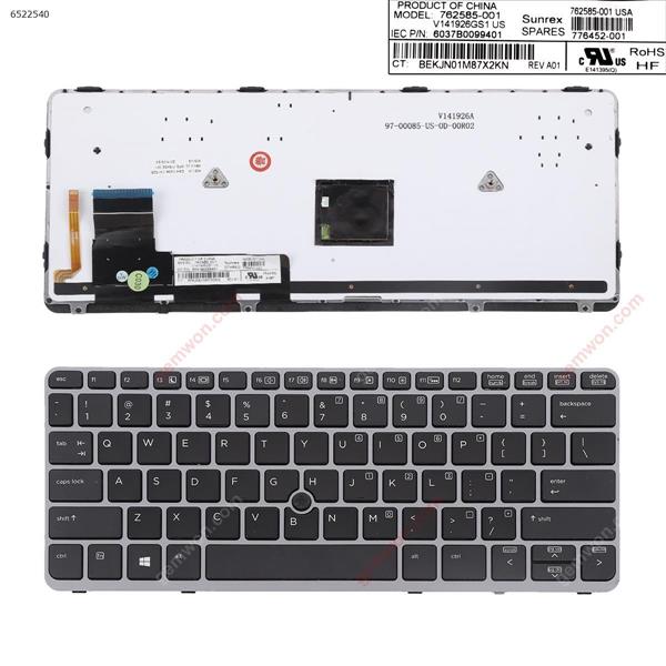 HP EliteBook 820 G1 Gray FRAME BLACK (Backlit,with point,Win8) US 819877-001  6037B0113301 Laptop Keyboard (OEM-B)