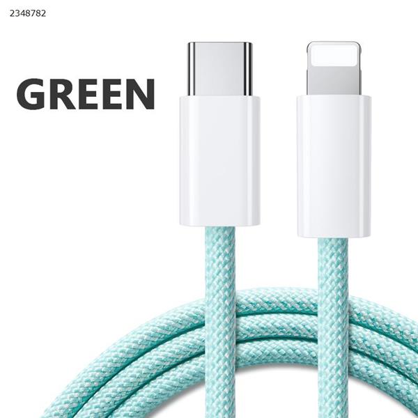 Apple PD type-c to lighting 20W fast charging cable braided color cable suitable for Apple 13 12 Pro max data cable 1 meter green Charger & Data Cable 1米绿色