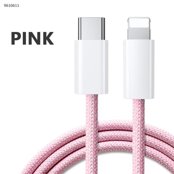 Apple PD type-c to lighting 20W fast charging cable braided color cable suitable for Apple 13 12 Pro max data cable 1 meter pink Charger & Data Cable 1米粉色