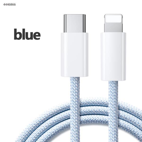 Apple PD type-c to lighting 20W fast charging cable braided color cable suitable for Apple 13 12 Pro max data cable 1 m blue Charger & Data Cable 1米蓝色