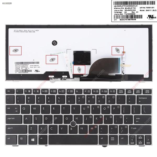HP 2170P SILVER FRAME BLACK With Backlit Board US SN8111 P/N 80-4RL07.T01 700681-001 SG-49430XUA Laptop Keyboard (A+)