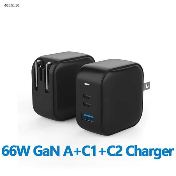 66W GaN 2C+1A Gallium Nitride Charger Supports iPhone 13 Mobile Phones and Tablets Simultaneously Fast Charge Black Charger & Data Cable 66W 2C+1A