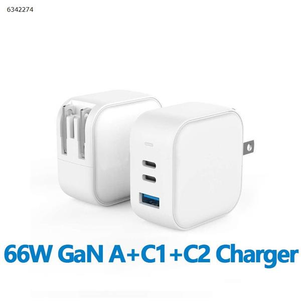 66W GaN 2C+1A Gallium Nitride Charger Supports iPhone 13 Mobile Phones and Tablets Simultaneously Fast Charge White Charger & Data Cable 66W 2C+1A