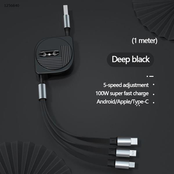 Lunar telescopic 100W one-to-three fast charging data cable for Android Apple TYPE-C three-in-one charging cable black Charger & Data Cable XKS-87