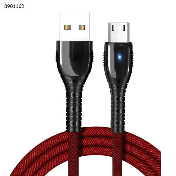MICRO USB Zinc Alloy 3A Fast Charging Cable with Light for Android Phone Data Cable Red Charger & Data Cable XKS-48
