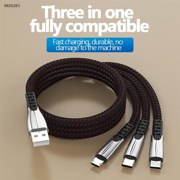 Zinc alloy braided one-to-three data cable suitable for Android Apple TYPE-C three-in-one fast charging cable black Charger & Data Cable XKS-77