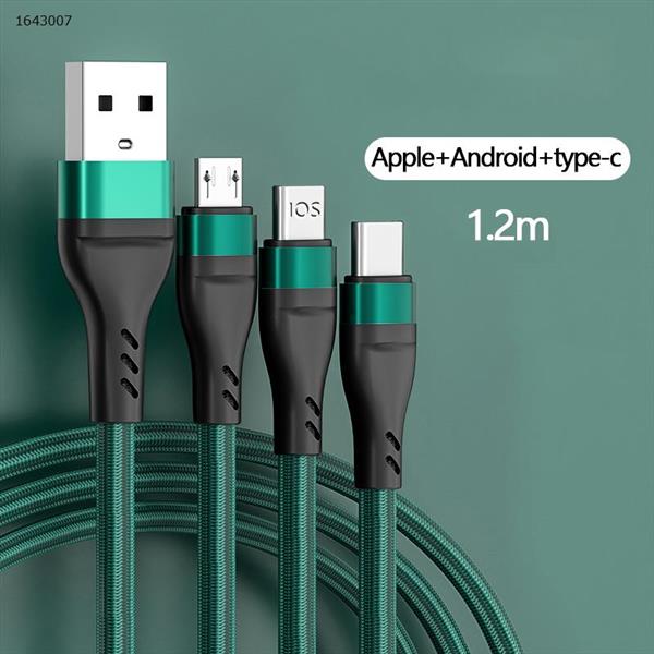 Fishnet braided cable one drag three suitable for Android Huawei Apple three-in-one 6A fast charging data cable green Charger & Data Cable XKS-83