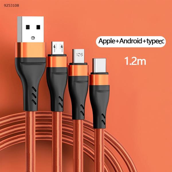 Fishnet braided cable one drag three suitable for Android Huawei Apple three-in-one 6A fast charging data cable orange Charger & Data Cable XKS-83