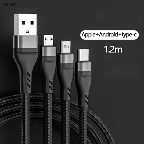 Fishnet braided cable one drag three suitable for Android Huawei Apple three-in-one 6A fast charging data cable black Charger & Data Cable XKS-83
