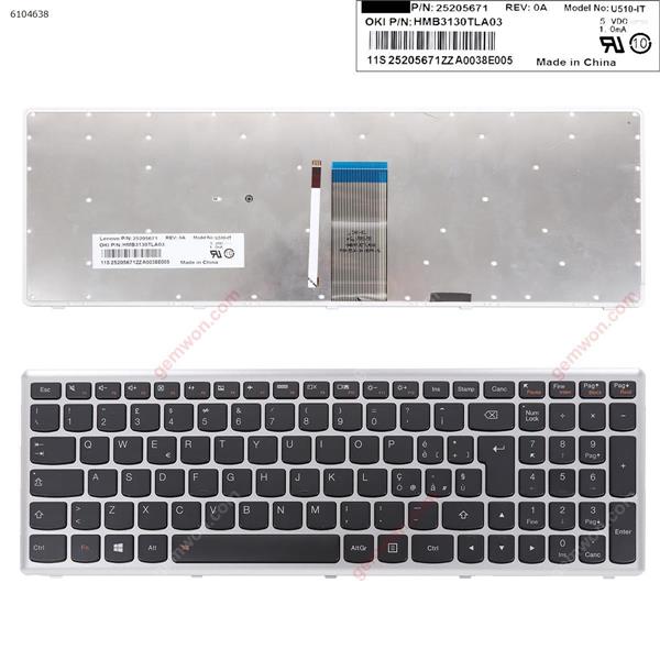 LENOVO U510 SILVER FRAME BLACK Backlit WIN8 IT U510-IT P/N 25205671  HMB3130TLA03 Laptop Keyboard (OEM-B)