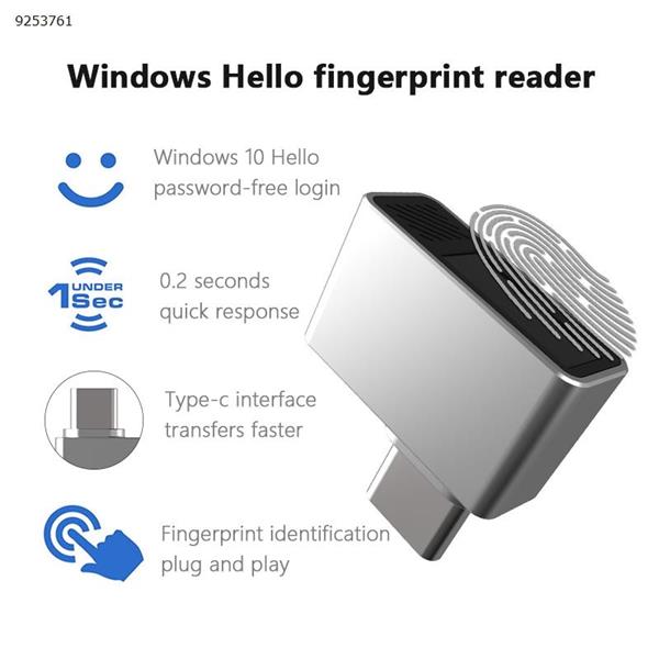 Win11 Computer USB Fingerprint Reader Laptop Desktop Computer Windows Hello Logger Type-c Silver Office Products U9