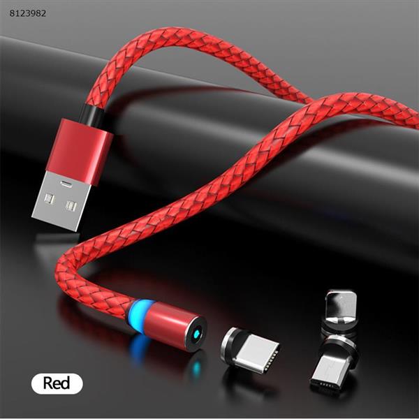 Three-in-one 2A mobile phone fast charging cable breathing light magnetic data cable for Apple Android red Charger & Data Cable N/A