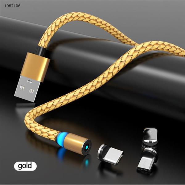 Three-in-one 2A mobile phone fast charging cable breathing light magnetic data cable for Apple Android Gold Charger & Data Cable N/A
