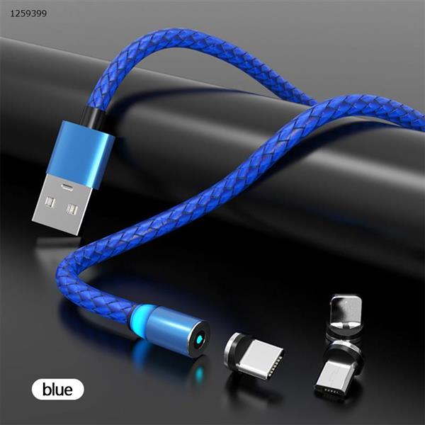 Three-in-one 2A mobile phone fast charging cable breathing light magnetic data cable for Apple Android blue Charger & Data Cable N/A