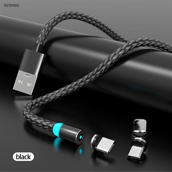 Three-in-one 2A mobile phone fast charging cable breathing light magnetic suction data cable for Apple Android black Charger & Data Cable N/A