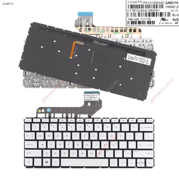 HP ENVY13-d010nr 13-D061SA 13-d007tu Silver (Backlit,Without FRAME Win8) US 7J1770 P/N PK131D92A00 Laptop Keyboard (Original)