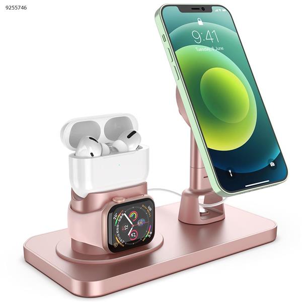 Wireless Charging Station Magnetic Suction wireless iPhone charger, 3 in 1 QI Certified 15W Fast Wireless Charging Station rose gold suitable for MagSafe Apple iPhone 13 Pro Max/13 Pro/13/12 Pro Max/12 Pro/12/11 Pro Max/11 Pro/11/SE/X/XR/XS/8, iWatch7/6/SE/3, AirPods Mobile Phone Mounts & Stands ZJ-04
