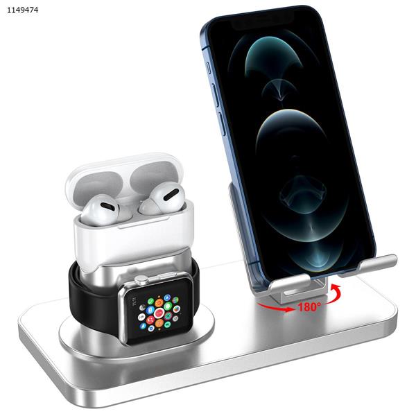Wireless Charging Station Magnetic Suction wireless iPhone charger, 3 in 1 QI Certified 15W Fast Wireless Charging Station silver suitable for MagSafe Apple iPhone 13 Pro Max/13 Pro/13/12 Pro Max/12 Pro/12/11 Pro Max/11 Pro/11/SE/X/XR/XS/8, iWatch7/6/SE/3, AirPods Mobile Phone Mounts & Stands ZJ-02